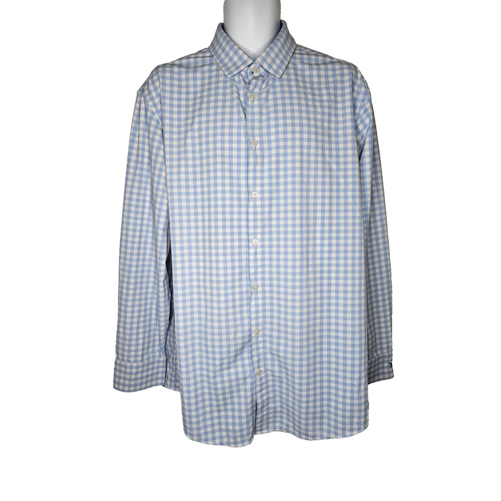 Mizzen Main Leeward Shirt XL Blue Gingham‎ Stretch Performance Button Up
